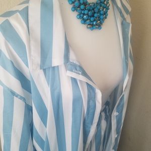 Blue & White striped wide leg matching set
